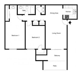 2 bedroom apartment floor plan at Banbury Apartments — 2 bed Riverside CA