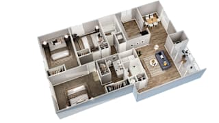 a 3d floor plan of a house with a bedroom and a living room