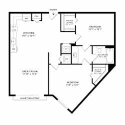 A black and white image of a floor plan for a home.