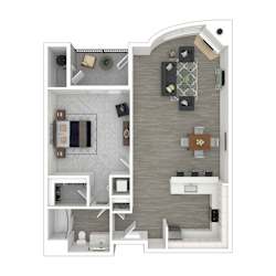 a floor plan of a studio apartment with a bedroom and a living room