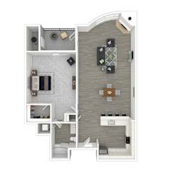 a floor plan of a studio apartment with a bedroom and a living room