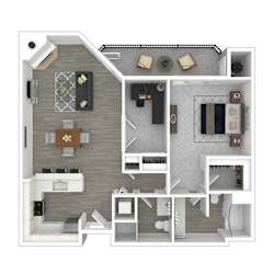 Floor Plan 1 Bed, 1.5 Bath + Den A