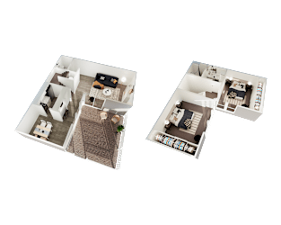 the bedrooms of the apartments are arranged to show the floor plans