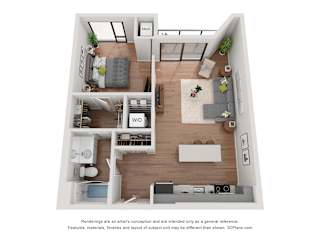 bedroom floor plan with 1 bed 1 bath