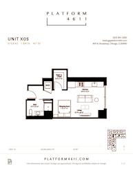 Studio floor plan of unit x05 at Platform 4611, Illinois