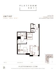 Studio floor plan of unit x07 at Platform 4611, Chicago, IL 60640