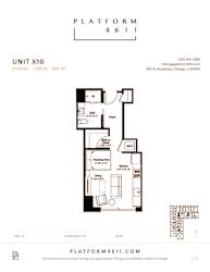 Studio floor plan of unit x10 at Platform 4611, Chicago, 60640