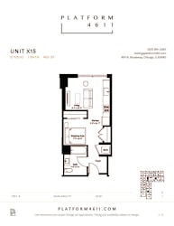Studio floor plan of unit x75 at Platform 4611, Illinois