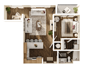 1Bed 1Bath Floor Plan at The Walter Apartments, Nebraska