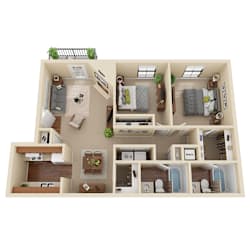a 3d image of our 1 bedroom floor plan