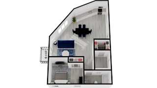a floor plan of a small apartment with a bedroom and a bathroom