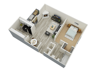 a floor plan of a one bedroom apartment with a bathroom and living room