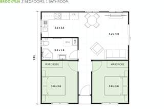 a floor plan of a small house with a bathroom and a bedroom