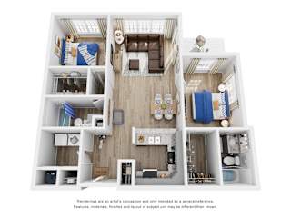 2 Bed 2 Bath Floor Plan | 1,178 Sq. Ft. at Saltmeadow Bay, Virginia Beach, Virginia, 23451
