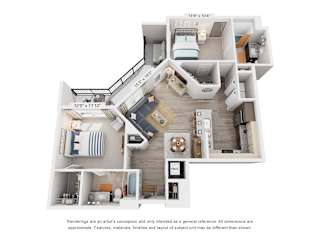 2 Bed 2 Bath Floor Plan | 1,094 Sq. Ft. at Rivergate in Woodbridge, 22191