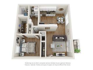 The Brookside Floor Plan - One Bedroom One Bathroom with 607 Square Feet at Abby Creek Apartments, Carmichael, CA