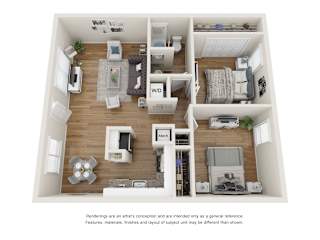 The Oakshade Floor Plan - 2 bedroom 1 bathroom with 812 square feet at Abby Creek Apartments, Carmichael
