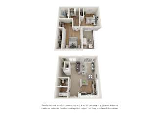 The Willow Floor Plan - 2 bedroom 2 bathroom town home with 1214 square feet at Abby Creek Apartments, Carmichael, CA