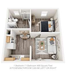 Chestnut & Hedding 400 square foot apartment layout.