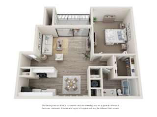 One Bedroom One bathroom floor plan with 704 square feet at Rivercrest Apartments, Sacramento, 95826