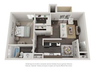 The Cypress 1 bedroom 1 bathroom floor plan with 735 square feet at Willow Grove Apartments, Sacramento, 95825