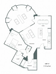 A floor plan of a unit with a total area of 1173 square feet.