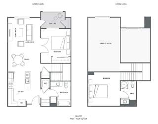 A floor plan shows a two-level home with a living room, dining room, kitchen, bedrooms, bathrooms, and an open-to-balcony space.