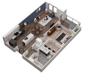 a 3d floor plan of a home with a living room and a dining room