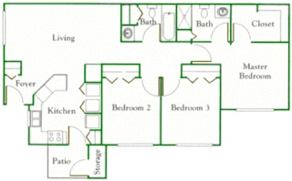 3 bedroom floor plan with master bedroom