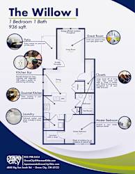 The Willow 1 bedroom floor plan