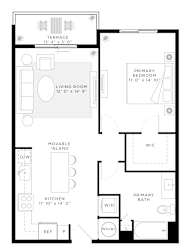 1 Bedroom 1 Bath 695 Sq.Ft. A1A Floor Plan at Mayla Pompano, Pompano Beach, Florida