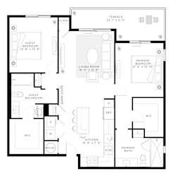2 Bedroom 2 Bath 1,179 Sq.Ft. B2 Floor Plan at Mayla Pompano, Pompano Beach, FL, 33062