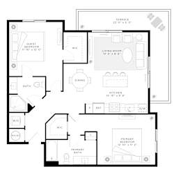2 Bedroom 0 Bath 1,012 Sq.Ft. B3 Floor Plan at Mayla Pompano, Pompano Beach, 33062