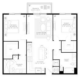 2 Bedroom 2 Bath 1,095 Sq.Ft. B1 Floor Plan at Mayla Pompano, Pompano Beach, Florida, 33062
