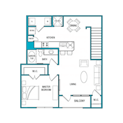 A blueprint of a house layout with labeled rooms.