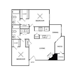 A black and white diagram of a house layout with labeled rooms.