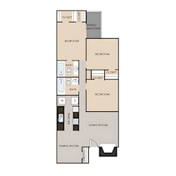 a floor plan of a studio apartment with a bedroom and a living room