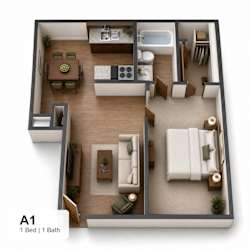 A 1 Bedroom apartment with 1 Bathroom.