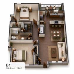 A 2 Bedroom apartment with 1 Bath.