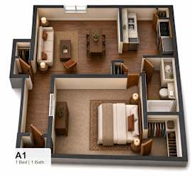 A 1 bedroom apartment with 1 bathroom.