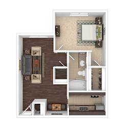 1 Bed 1 Bath Floor Plan at Oaks at Spring Valley, Richardson, 75080