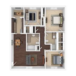 3 Bed 2 Bath Floor Plan at Oaks at Spring Valley, Richardson, TX, 75080