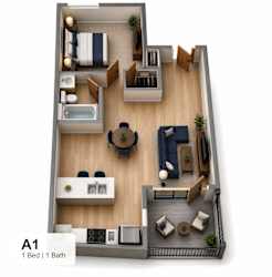A 1 bedroom apartment with 1 bathroom.