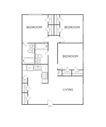 3 Bedroom Floor Plan at The Sidney, Texas, 75090