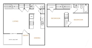 A black and white floor plan of a two bedroom apartment.