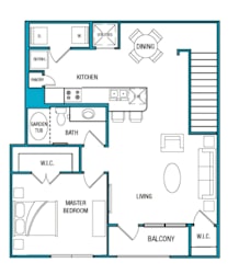 A floor plan of a house with a living room, dining room, kitchen, and multiple bathrooms.