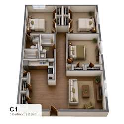 A 3 Bedroom apartment with 2 Bathrooms is labeled C1.