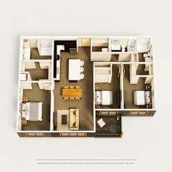 A floor plan of a house with a kitchen, living room, and two bedrooms.