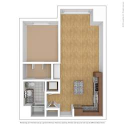 a floor plan of a small apartment with a bathroom and a kitchen at Bluestone Flats, Duluth, 55803