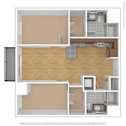 a 3d floor plan of a 1 bedroom apartment at Bluestone Flats, Duluth, MN, 55803